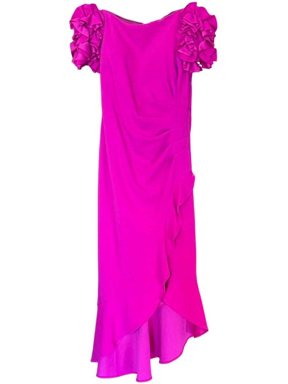 Xscape Ruffled Off-The-Shoulder Scuba Crepe Midi Dress Size 4 New With Tags - Picture 3 of 16
